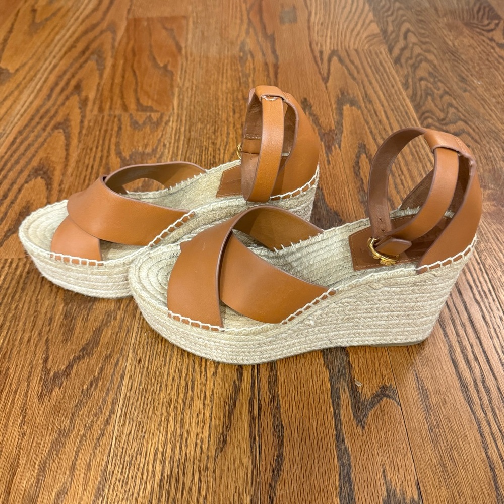 Tory Burch Brown Selby Ambra Leather Wedge Espadrilles - Picture 5 of 10